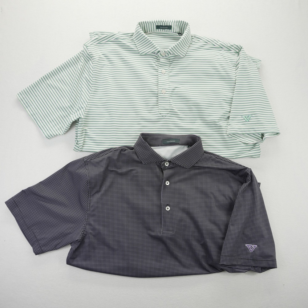 Lot of 2 Turtleson Mens Performance Golf Polo Shirts Medium Striped Micro Check